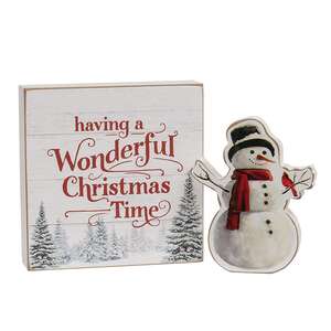 Wonderful Christmas Time Box Sign & Snowman Sitter, 2/Set 38672;