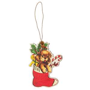 Retro Look Wooden Puppy, Kitten, & Reindeer Ornaments, 4/Set 38676;