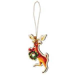 Retro Look Wooden Puppy, Kitten, & Reindeer Ornaments, 4/Set 38676;