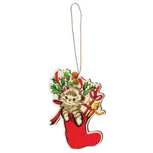 Retro Look Wooden Puppy, Kitten, & Reindeer Ornaments, 4/Set 38676;