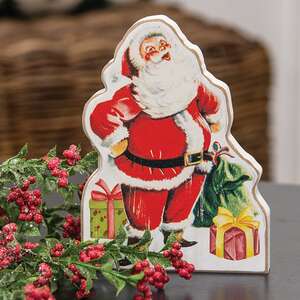 Distressed Jolly Santa & Presents Wooden Sitter 38678;