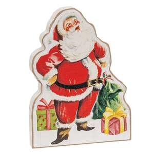 Distressed Jolly Santa & Presents Wooden Sitter 38678;