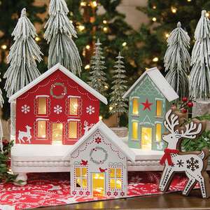 Wooden Yuletide Folklore Houses, 3/Set 38680;
