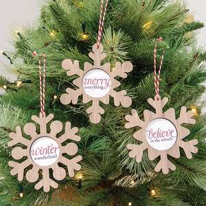 Merry Everything Wooden Snowflake Ornament, 3 Asstd. 38890;