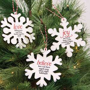 Believe, Joy, Love Snowflake Ornament, 3 Asstd. 38891;
