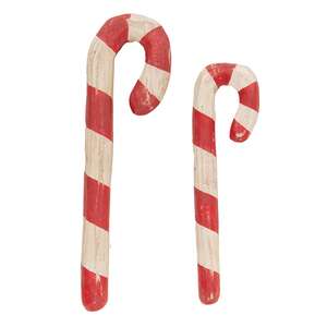 Carved Look Resin Antiqued Candy Canes, 5.75" & 4.5”H, 2/Set 38918;
