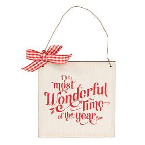 Most Wonderful Time of the Year Wooden Ornament with Bow 38921;