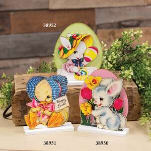 Vintage Bunny & Flowers Egg on Base