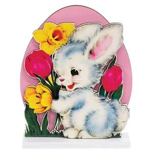 Vintage Bunny & Flowers Egg on Base