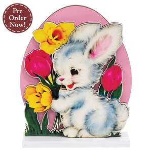 Vintage Bunny & Flowers Egg on Base
