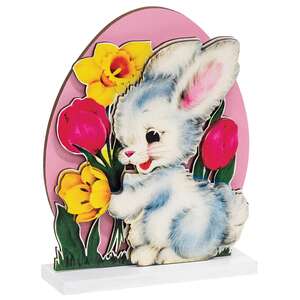 Vintage Bunny & Flowers Egg on Base