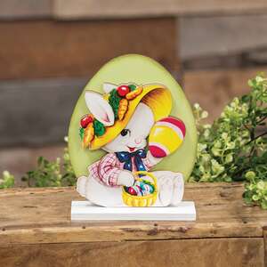 Vintage Bunny with Easter Basket on Base
