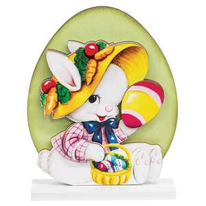 Vintage Bunny with Easter Basket on Base