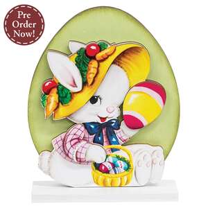 Vintage Bunny with Easter Basket on Base