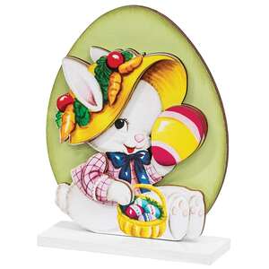 Vintage Bunny with Easter Basket on Base