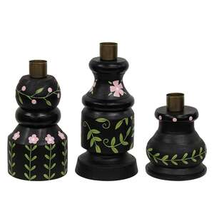 3 Set - Pink Floral Taper Holders