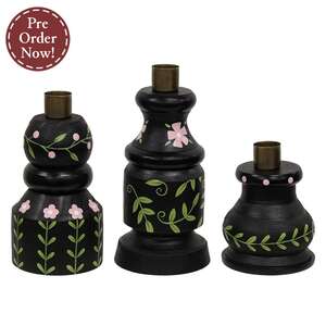 3 Set - Pink Floral Taper Holders