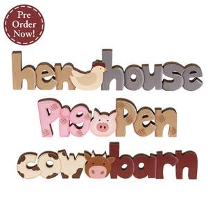 3 Set - Cow, Pig, Hen Wooden Cutout Word Sitters