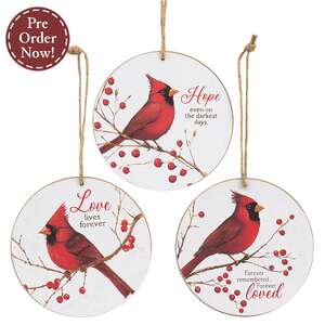 Cardinal Round Ornaments - Love, Hope, Loved 3 Asstd.