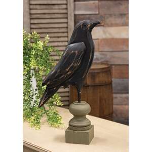 Distressed Carved Wooden Crow Pedestal - 17"H
