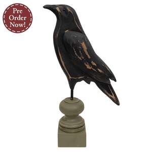Distressed Carved Wooden Crow Pedestal - 17"H