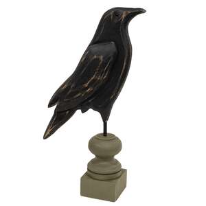 Distressed Carved Wooden Crow Pedestal - 17"H