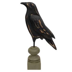 Distressed Carved Wooden Crow Pedestal - 17"H