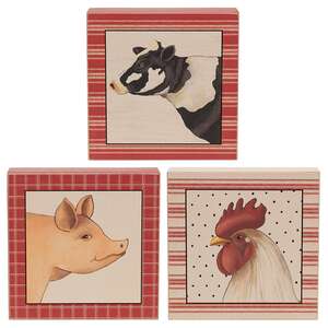 Primitive Farm Animal Portrait Box Sign - 3 Asstd.