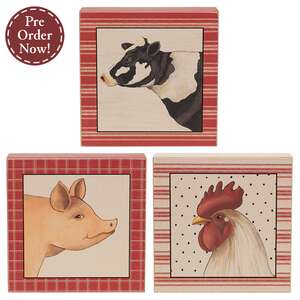 Primitive Farm Animal Portrait Box Sign - 3 Asstd.