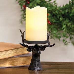 65388 Black Metal Reindeer Pillar Candle Holder 65388;