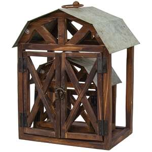 2 Set Wood and Metal Barn Shaped Lanterns