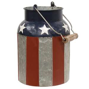Distressed Metal Stars and Stripes Milk Can with Handle
