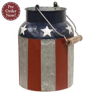 Distressed Metal Stars and Stripes Milk Can with Handle