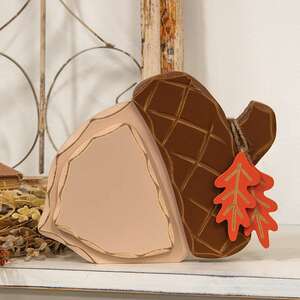 Distressed Chunky Wooden Acorn w/Leaves Sitter 91180;