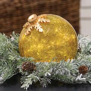 Crackled Gold Glass LED Timer Bulb Ornament CB23814G;