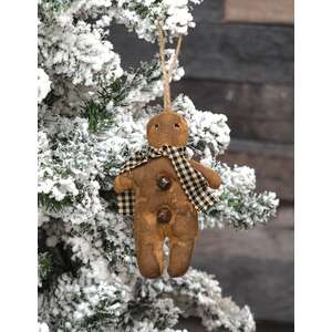 Stuffed Primitive Gingerbread Man With Scarf Ornament