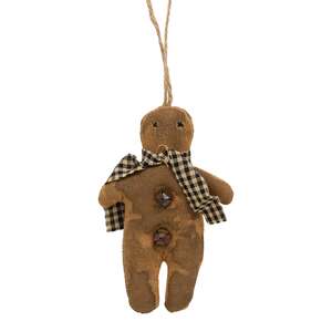 Stuffed Primitive Gingerbread Man With Scarf Ornament