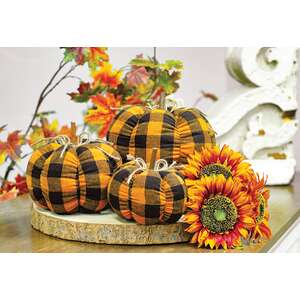 Orange & Black Buffalo Check Stuffed Pumpkin 8"