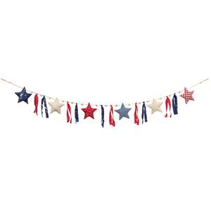 Rustic Mixed Pattern Raggdy Star Garland - 5 Ft.