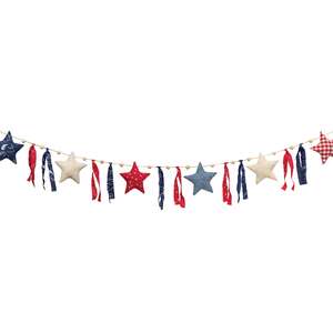 Rustic Mixed Pattern Raggdy Star Garland - 5 Ft.