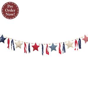 Rustic Mixed Pattern Raggdy Star Garland - 5 Ft.