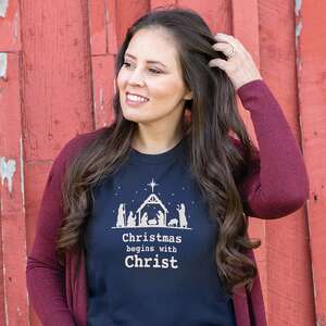 Christmas Begins With Christ T-Shirt, Heather Navy, XXL, L207XXL