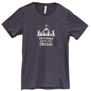 Christmas Begins With Christ T-Shirt, Heather Navy, XXL, L207XXL