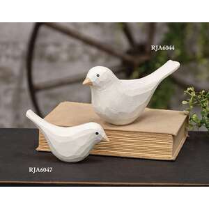 White Carved Bird Sitter - 2.75"H