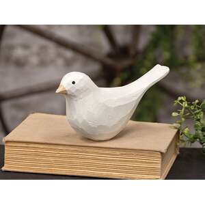 White Carved Bird Sitter - 3.5"H
