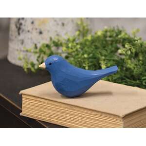 Dark Blue Carved Bird Sitter - 2.75"H