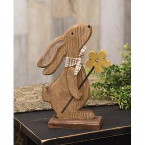 Rustic Bunny with Flower on Base