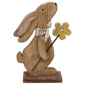 Rustic Bunny with Flower on Base