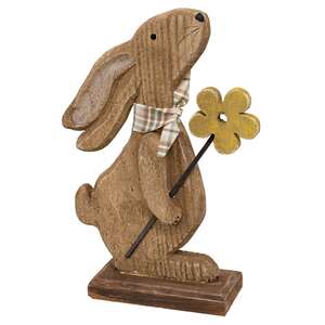 Rustic Bunny with Flower on Base