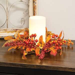 Bittersweet Berries & Fall Leaves Candle Ring, 3.5" SA112559;